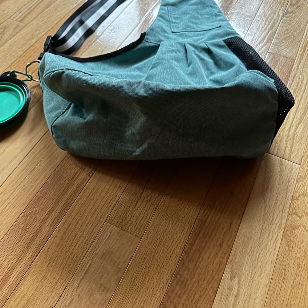 Teal Sling Dog Carrying Bag with Black and White Strap